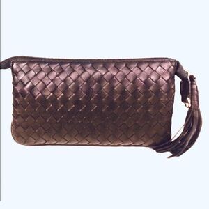 SERA Intrecciato Three Part Woven Mini
Leather Clutch, espresso brown
